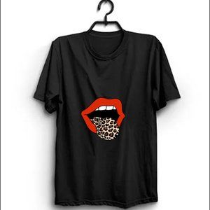 Red Lips Leopard Tongue Shirt Vintage Trendy Animal Print Premium T-Shirt